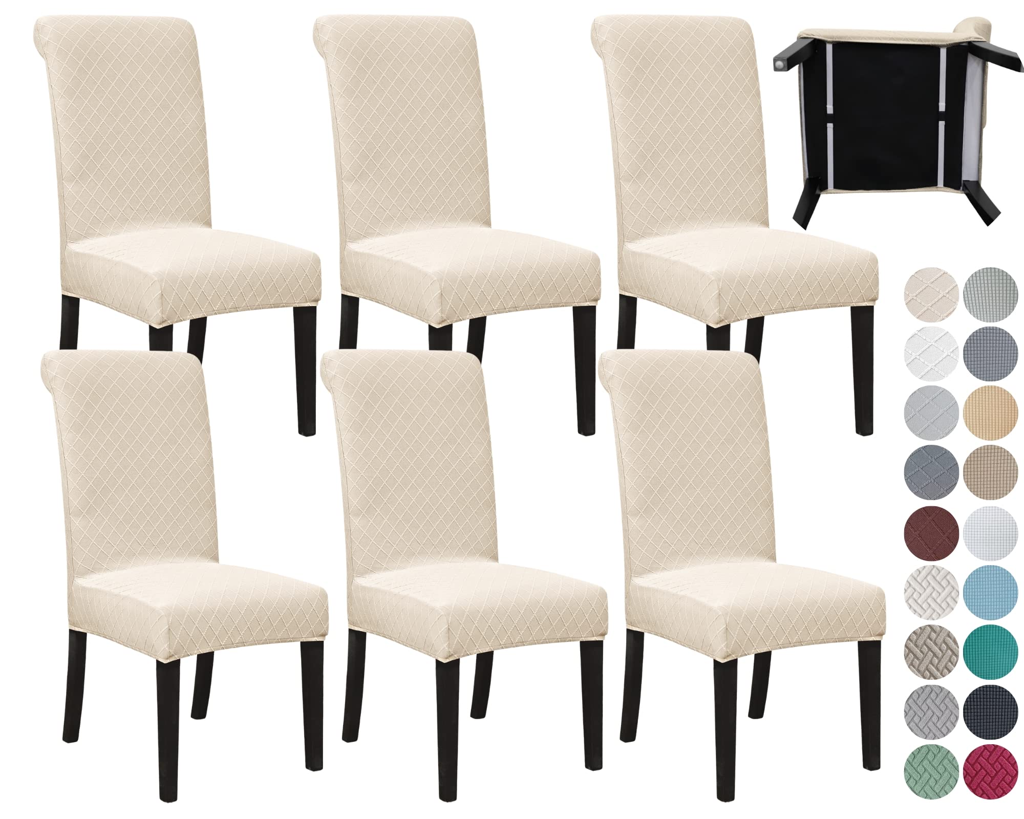 Springrico 6 Pack Dining Room Chair Covers With Seat Belt, Stretch Parsons Chair Slipcover Washable Kitchen Dining Chair Cover R