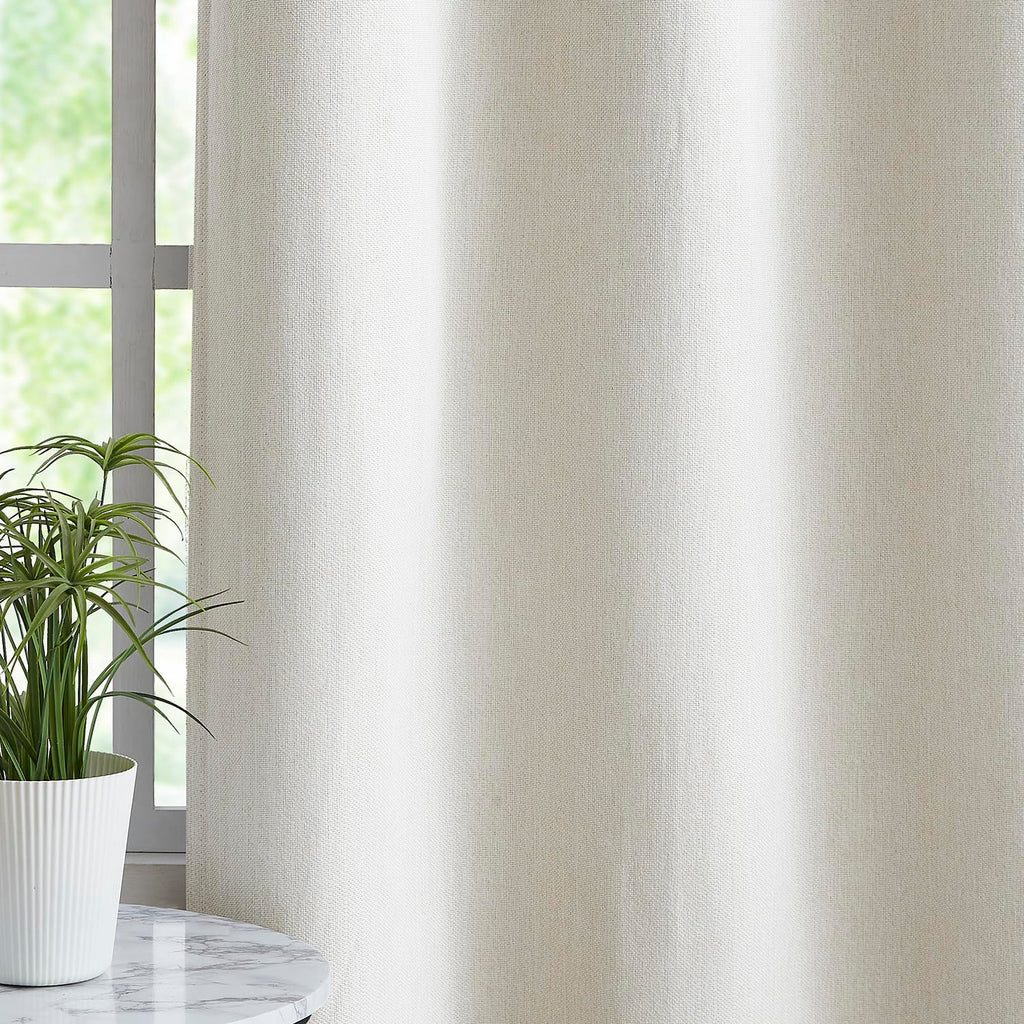 Full Blackout Rustic Curtains For Bedroom, White, Vintage Burlap Linen Textured Privacy Window Treatment Light Blocking Energy E
