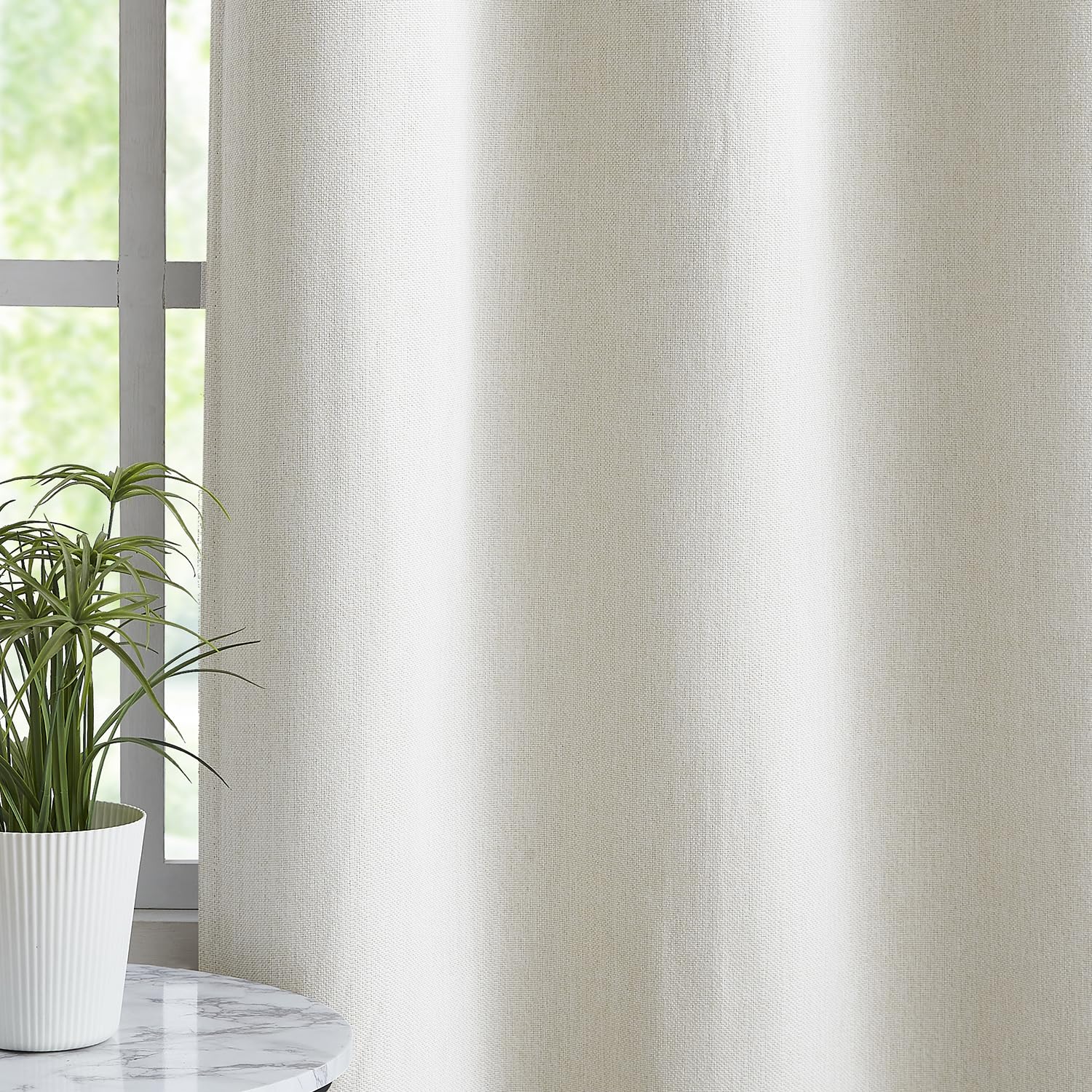 Full Blackout Rustic Curtains For Bedroom, White, Vintage Burlap Linen Textured Privacy Window Treatment Light Blocking Energy E