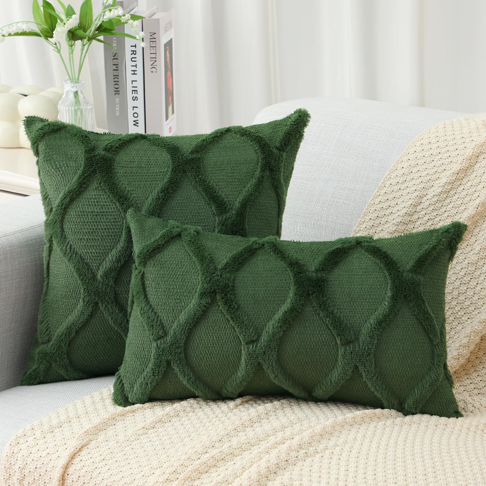 Decoruhome Spring Throw Pillow Covers 16X16 Inch Set Of 2, Soft Plush Faux Fur Wool Forest Elf Couch Pillow Covers, Decorative Pillow Cases For Bed Sofa Living Room Home Decor