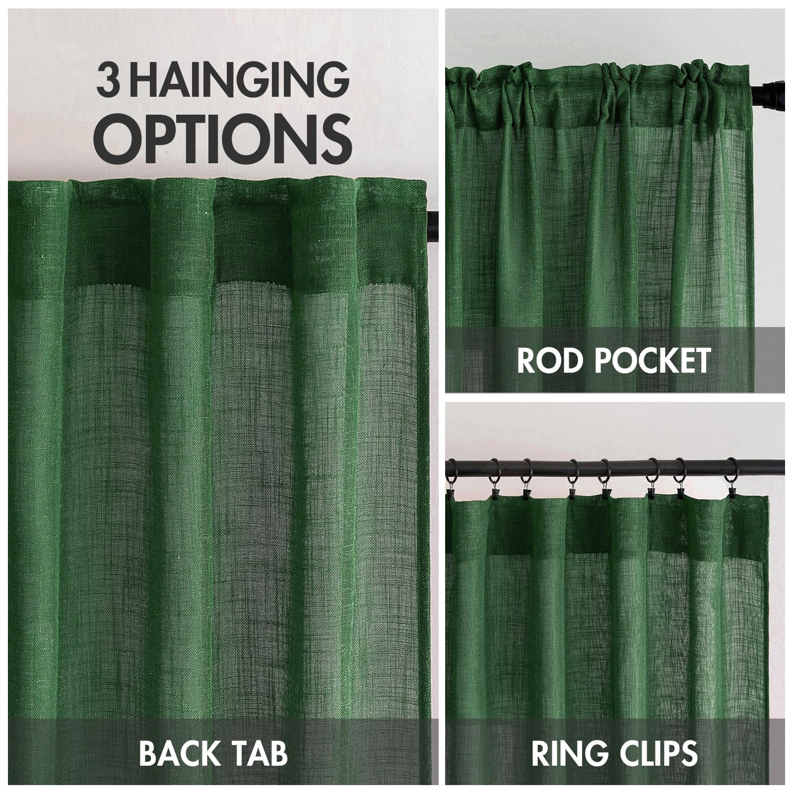 MIULEE Emerald Green 30 Kitchen Curtains, 2 Panels Soft Linen Semi-Sheer Cafe Tier Curtains for Small Windows, Light Filtering Decor