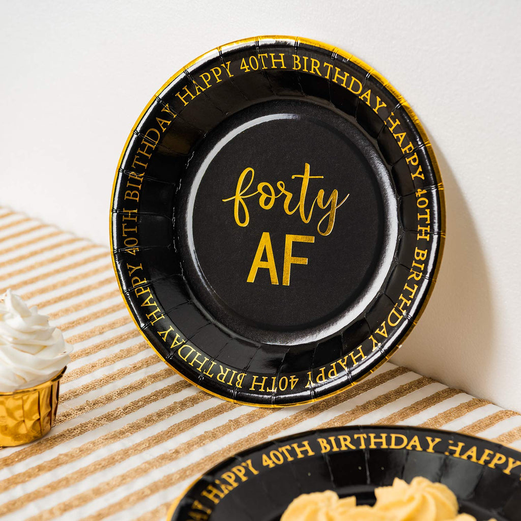 Crisky 40Th Birthday Plates Black And Gold Dessert, Buffet, Cake, Lunch, Dinner Plates For 40Th Birthday Decorations Party Suppl