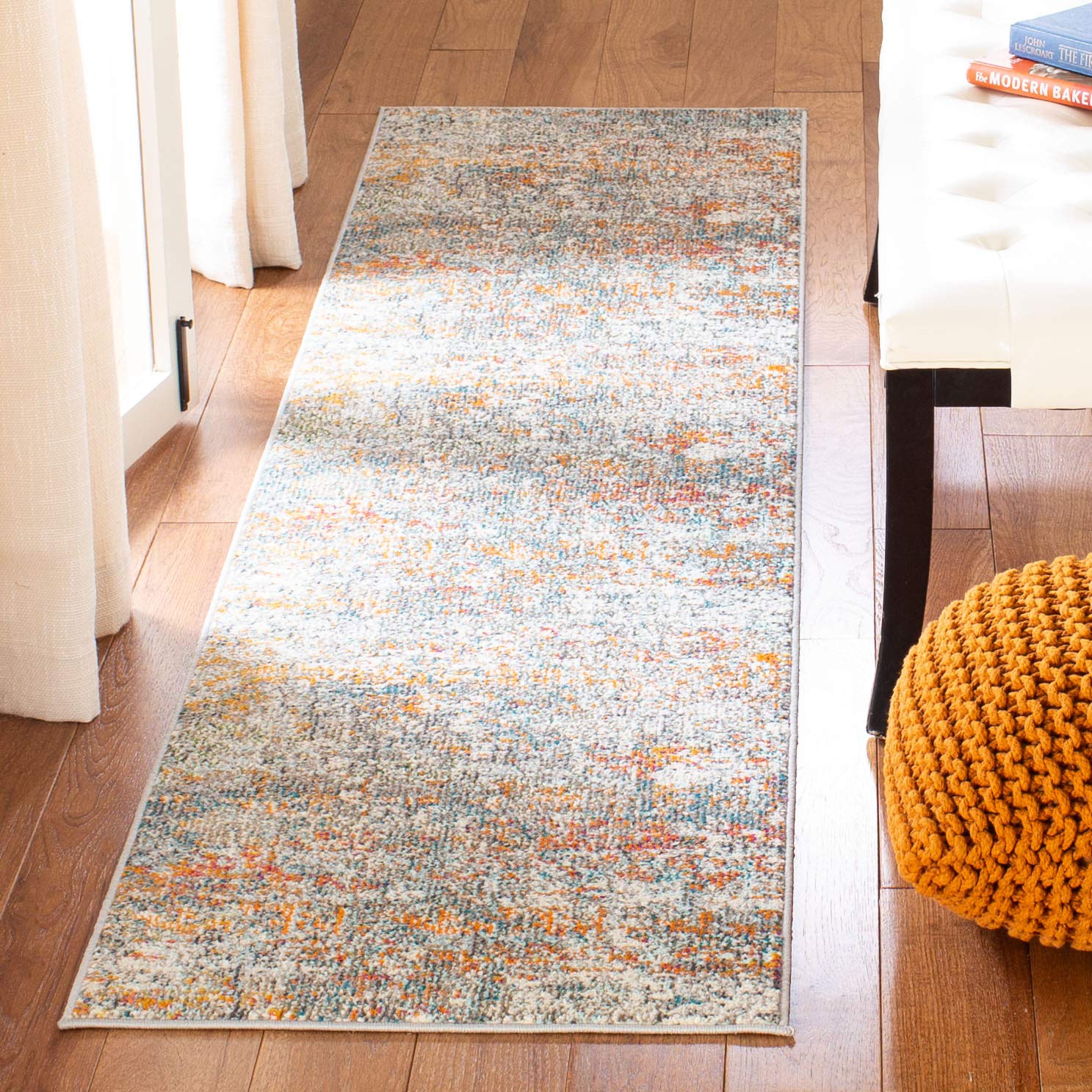 SAFAVIEH Madison Collection Runner Rug - 22 x 22, Grey & Orange, Modern Abstract Design, Non-Shedding & Easy Care, Ideal for H