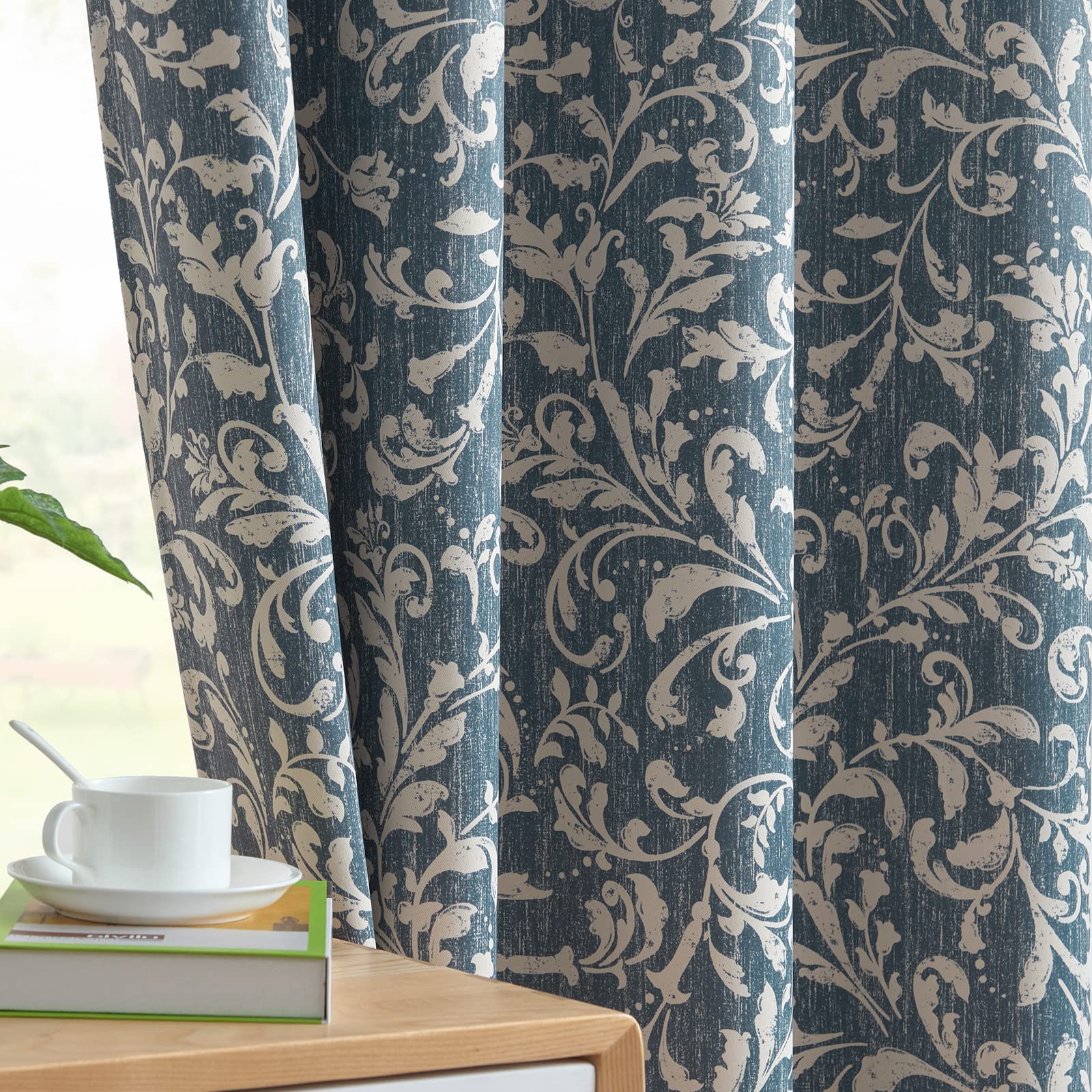 Jinchan 72 Inch Curtains For Bedroom, 80% Blackout Farmhouse Drapes With Scroll Floral Patterned For Living Room, Grommet Top Th