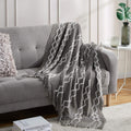 Bourina Fluffy Chenille Knitted Fringe Throw Blanket Lightweight Soft Cozy For Bed Sofa Chair Throw Blankets, Grey 50' X 60'