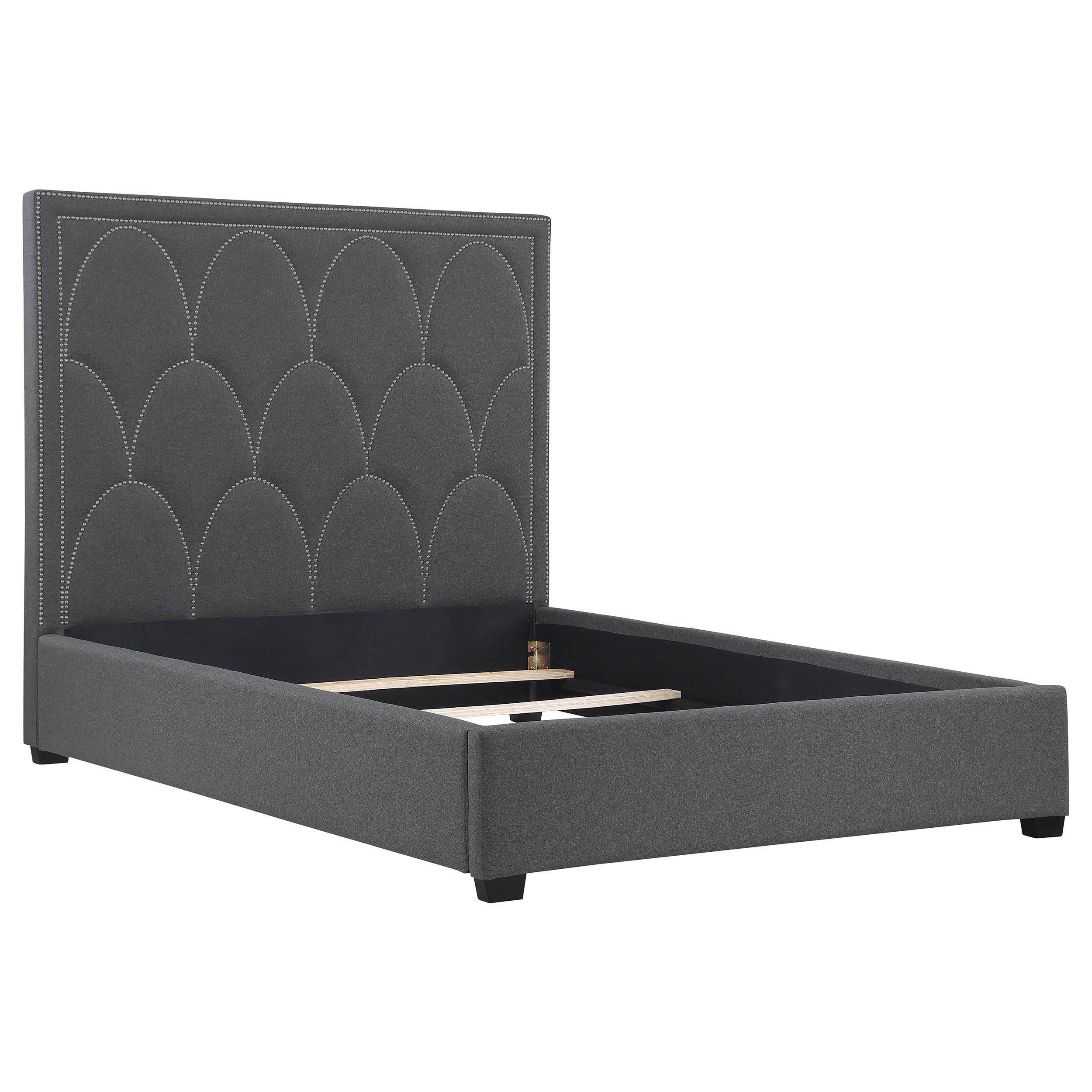 Coaster Home Furnishings Bowfield Upholstered Bed with Nailhead Trim Charcoal, Queen