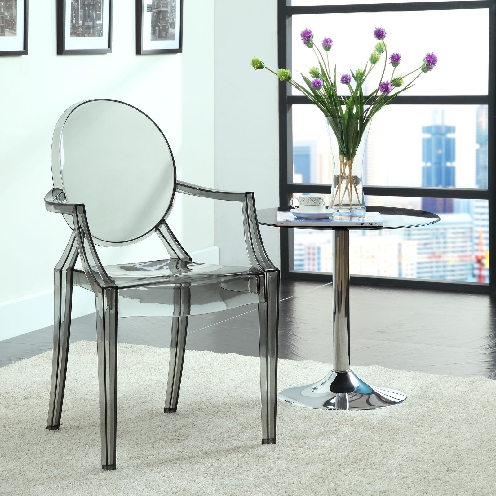 Modway Casper Modern Acrylic Stacking Two Dining Armchairs In Smoke