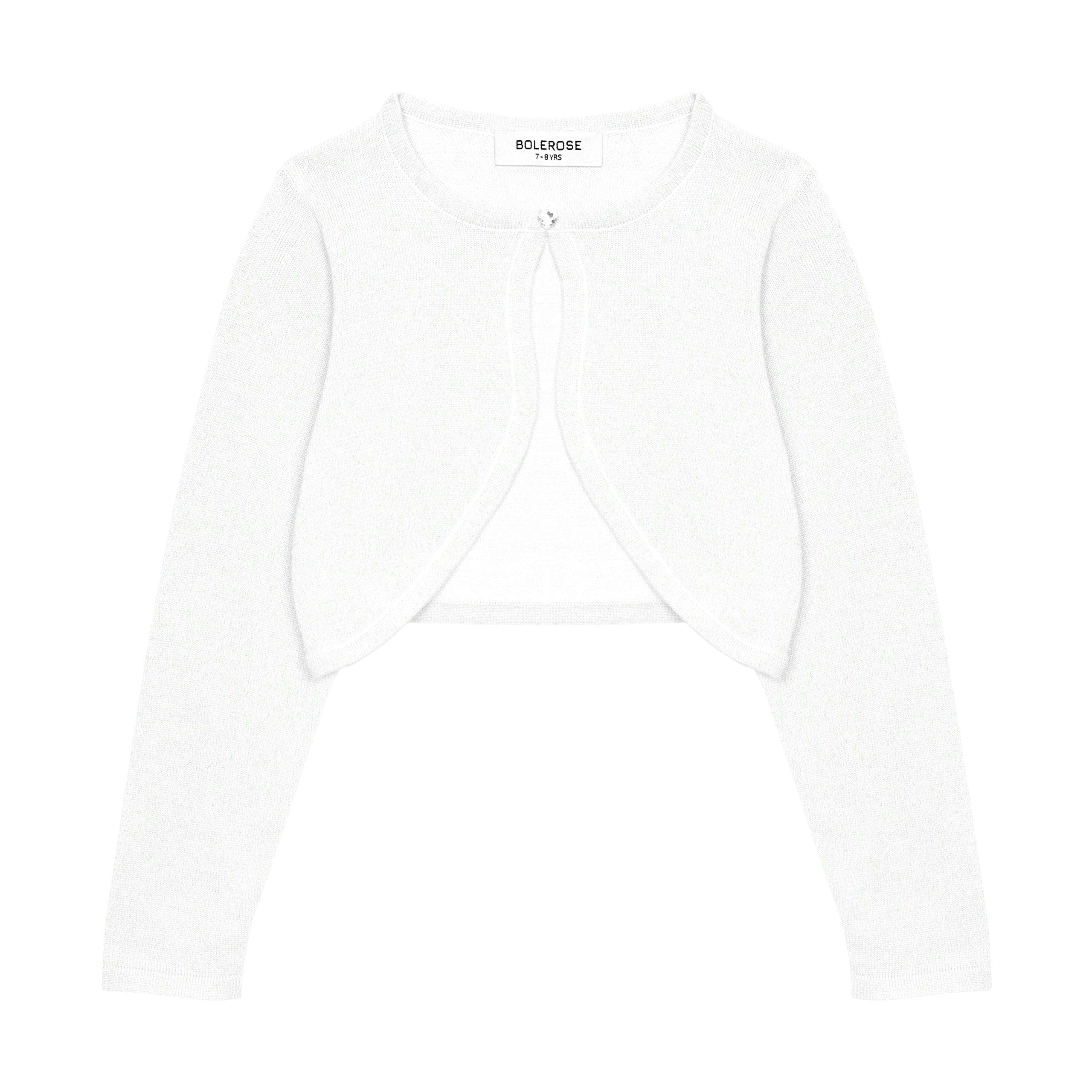 Bolerose Girls Long Sleeve Sparkle Cardigan Childrens Kids Bolero Shrug (White - Holographic Sparkle, 9-10 Yrs)