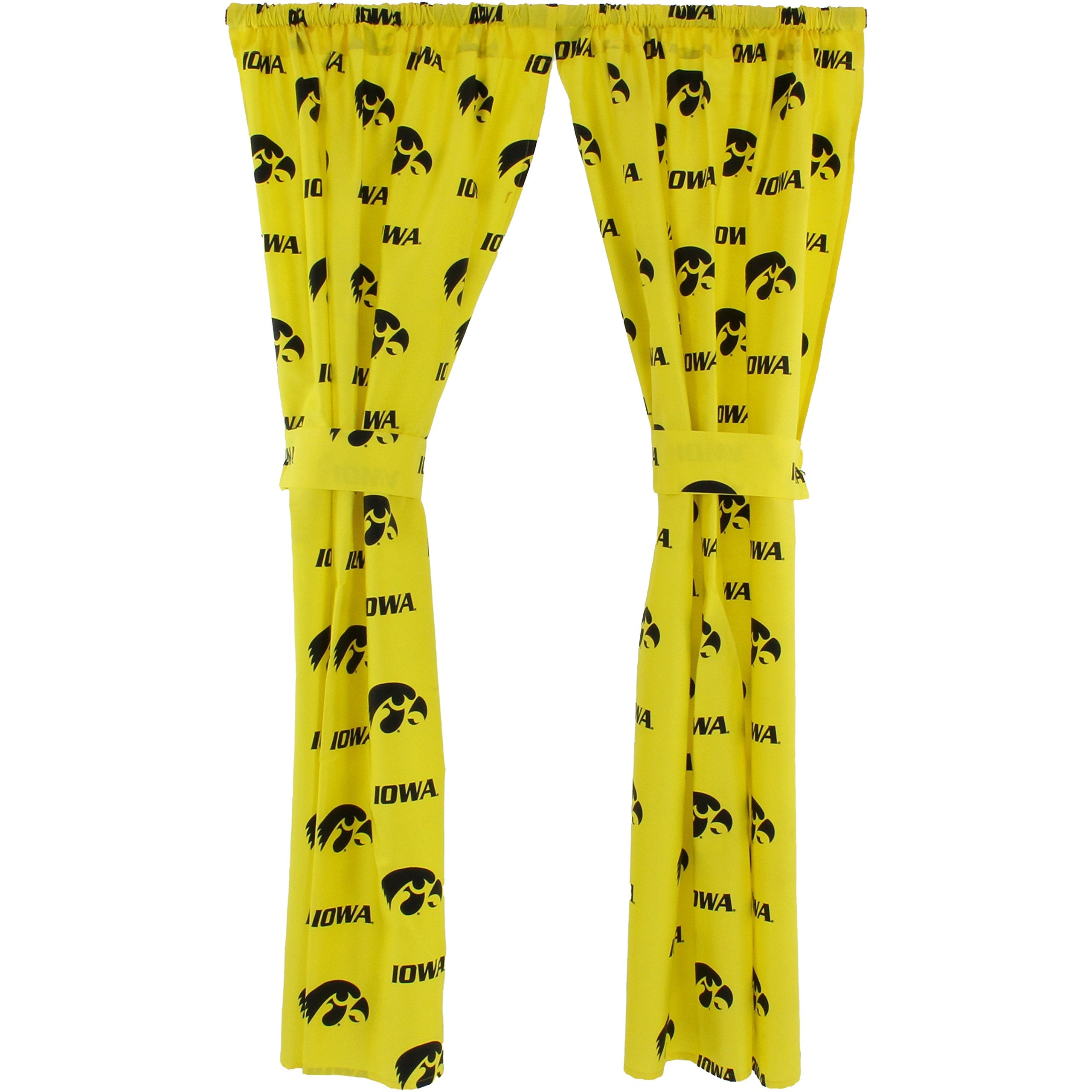 College Covers Everything Comfy Iowa Hawkeyes Curtain Panel Set, 2 Panels, 2 Matching Tie Backs, 42 inches Wide by 63 inches Lon