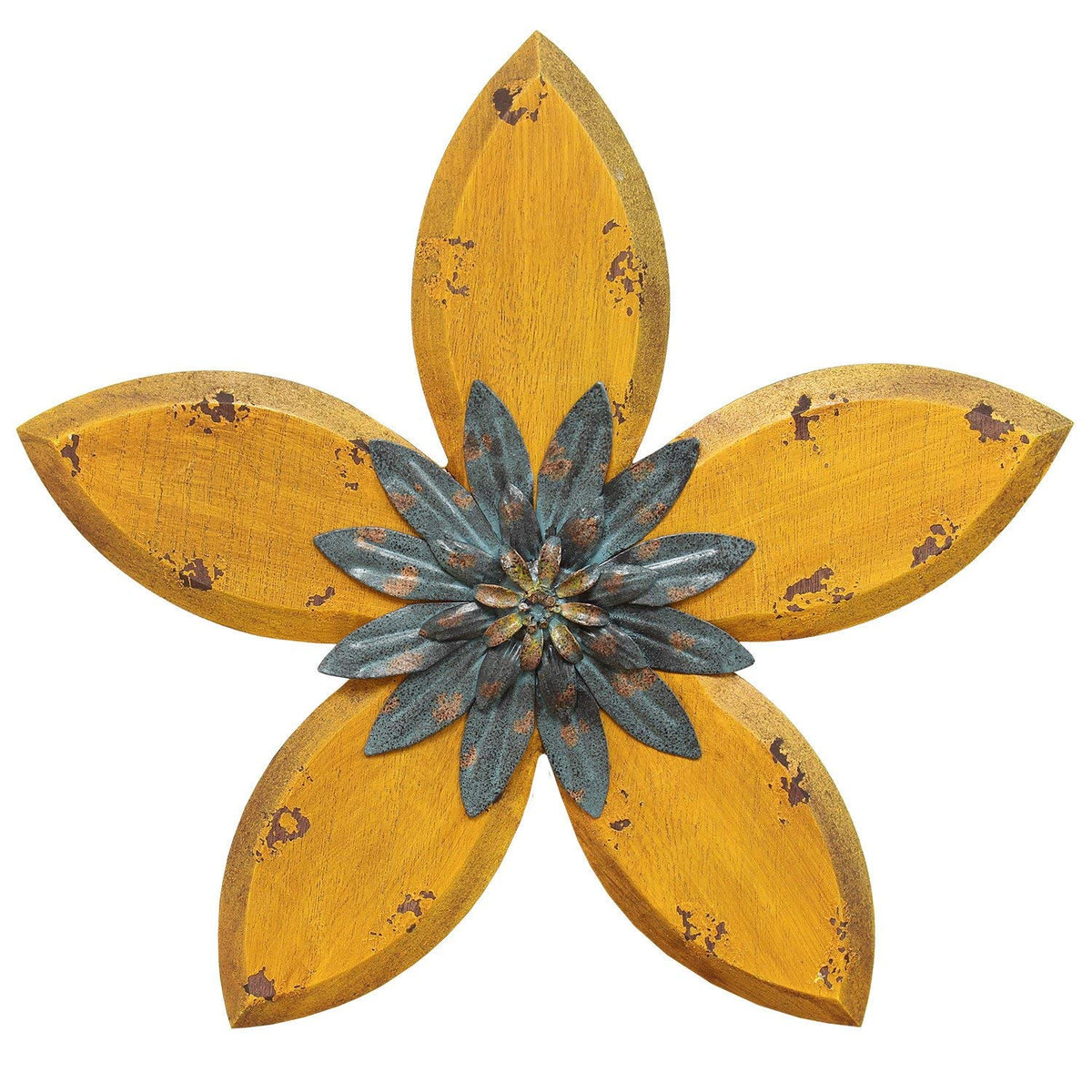 HomeRoots Decor Antique Flower Wall Art- Yellow,Teal