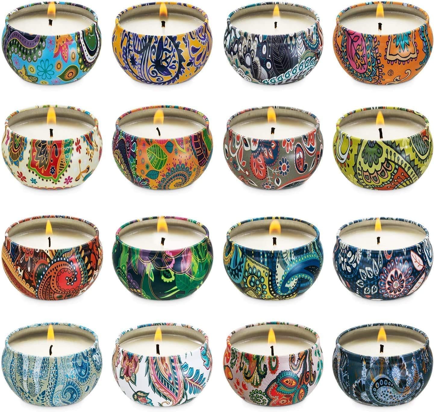 YOROXRG Set 16 Pack Scented Candles Gifts Soy Wax Travel Tin Jar Candles for Home 2.5 OZ Scented Candles for Mom for Christmas, 