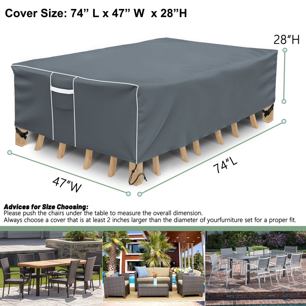 Patio Table Cover, Waterproof Outdoor Table Cover Rectangular, 500D Heavy Duty, All Weather Protection Patio Furniture Cover For Outdoor Table Set, 74' L X 47' W X 28' H -Grey