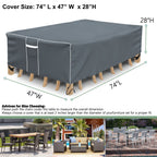 Patio Table Cover, Waterproof Outdoor Table Cover Rectangular, 500D Heavy Duty, All Weather Protection Patio Furniture Cover For Outdoor Table Set, 74' L X 47' W X 28' H -Grey