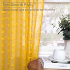 Mustard Yellow Sheer Curtains 84 Inch Length 2 Panels For Spring Living Dining Room Bedroom Boho Farmhouse Gold Semi Sheer Pom P