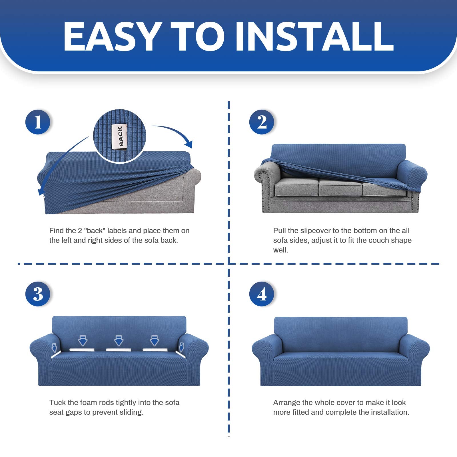 Kekuou Stretch Sofa Cover Slipcover ,Couch Covers For 3 Cushion Couch Sofa Pet Friendly (79'-94') Furniture Protector Sofa Wit