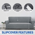 Znsayotx 1 Piece Jacquard Couch Covers For 3 Cushion Couch Living Room High Stretch Sofa Cover Pets Dogs Friendly Anti Slip Thickened Slipcovers Furniture Protector (Sofa, Light Grey)