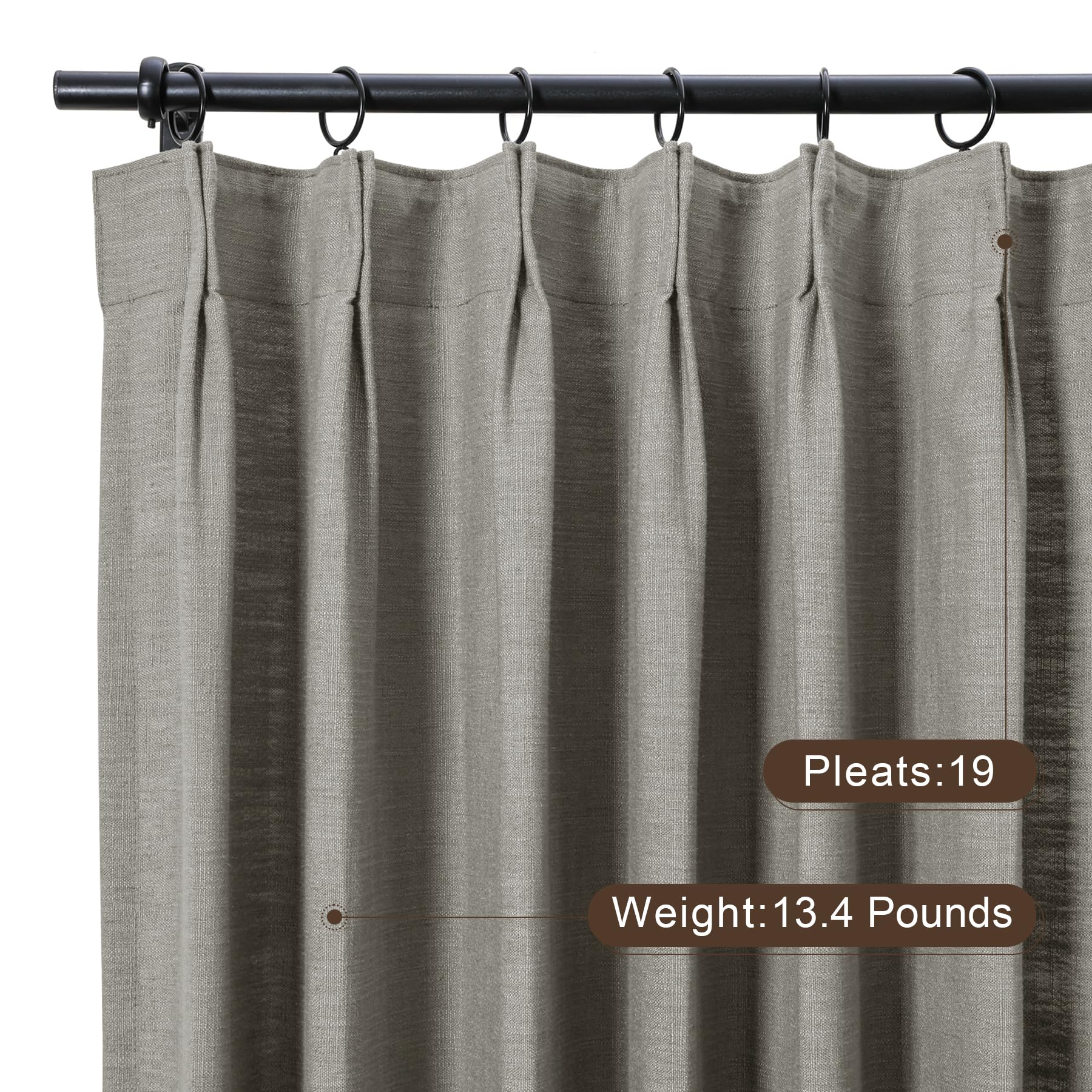 Twopages Light Gray Linen Pinch Pleat Drape For Living Room, Window Treatment Curtain Panel Double Layer Room Darkening Light Fi