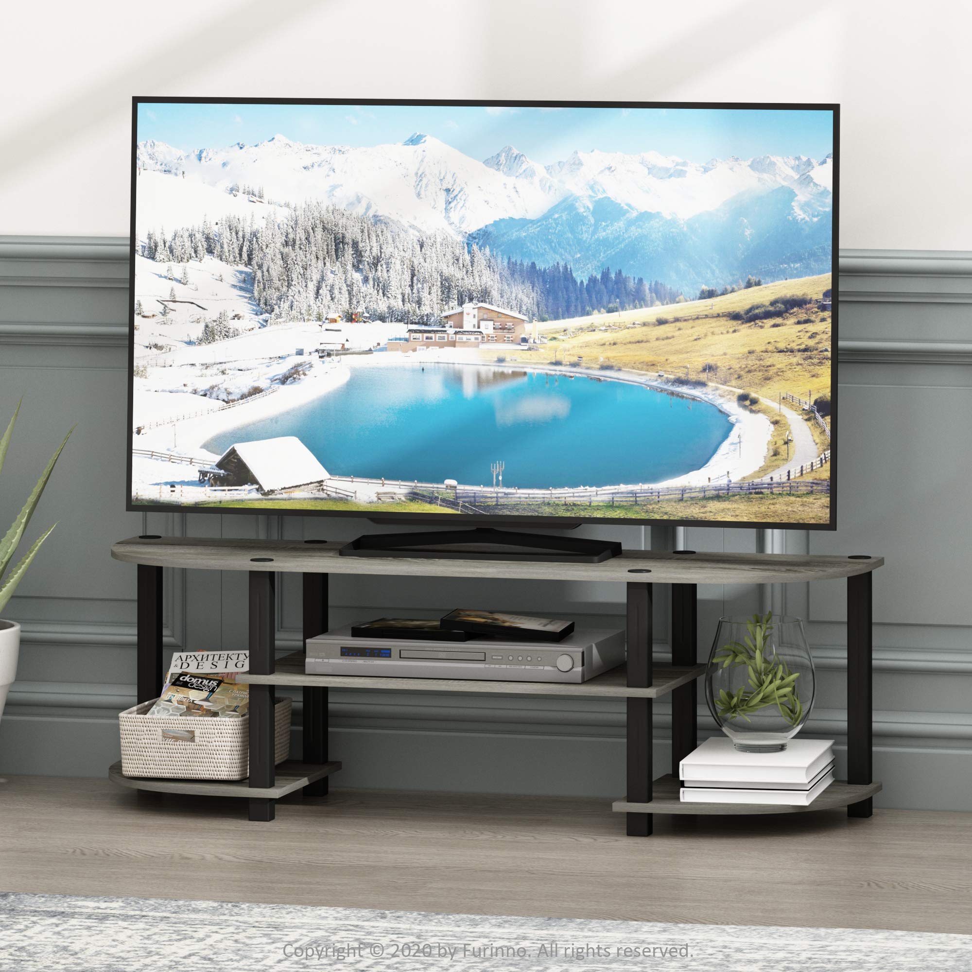 Furinno Turn-S-Tube Wide TV Entertainment Center, Oak Grey/Black