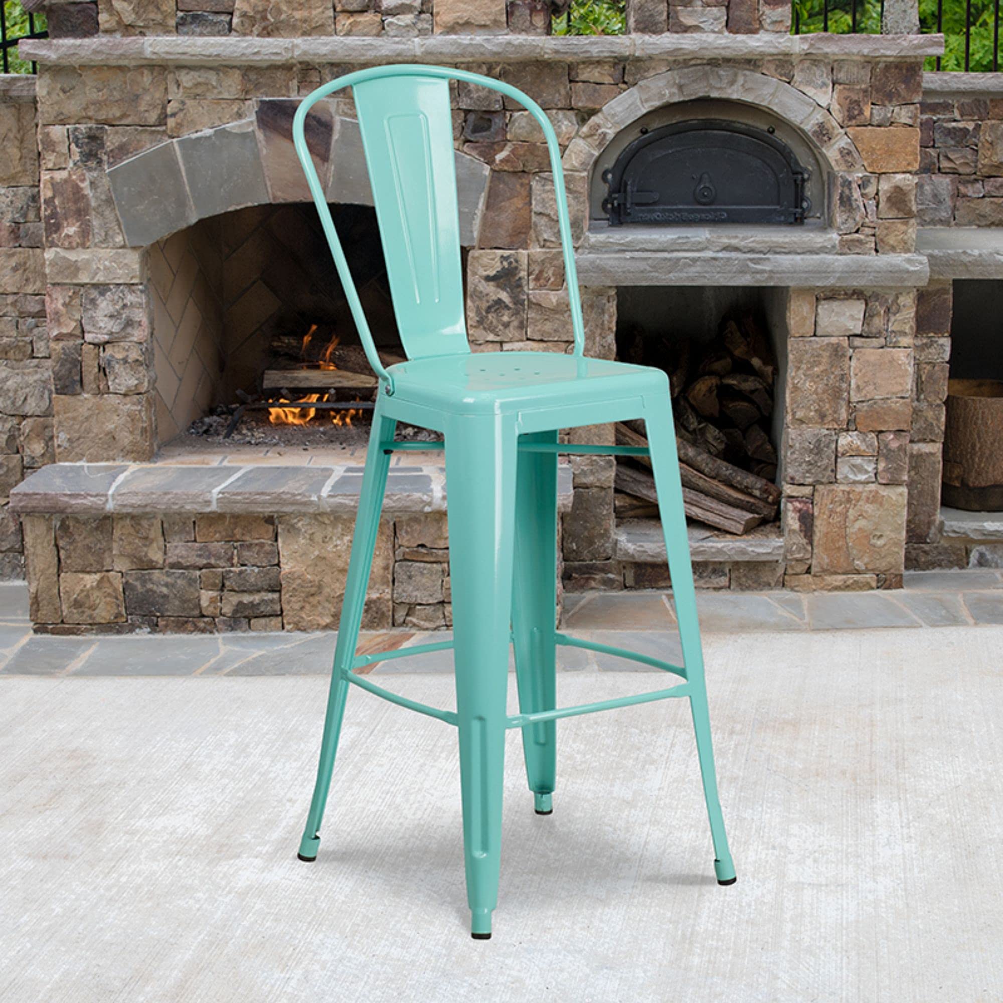 Flash Furniture Commercial Grade 30' High Mint Green Metal Indoor-Outdoor Barstool With Back