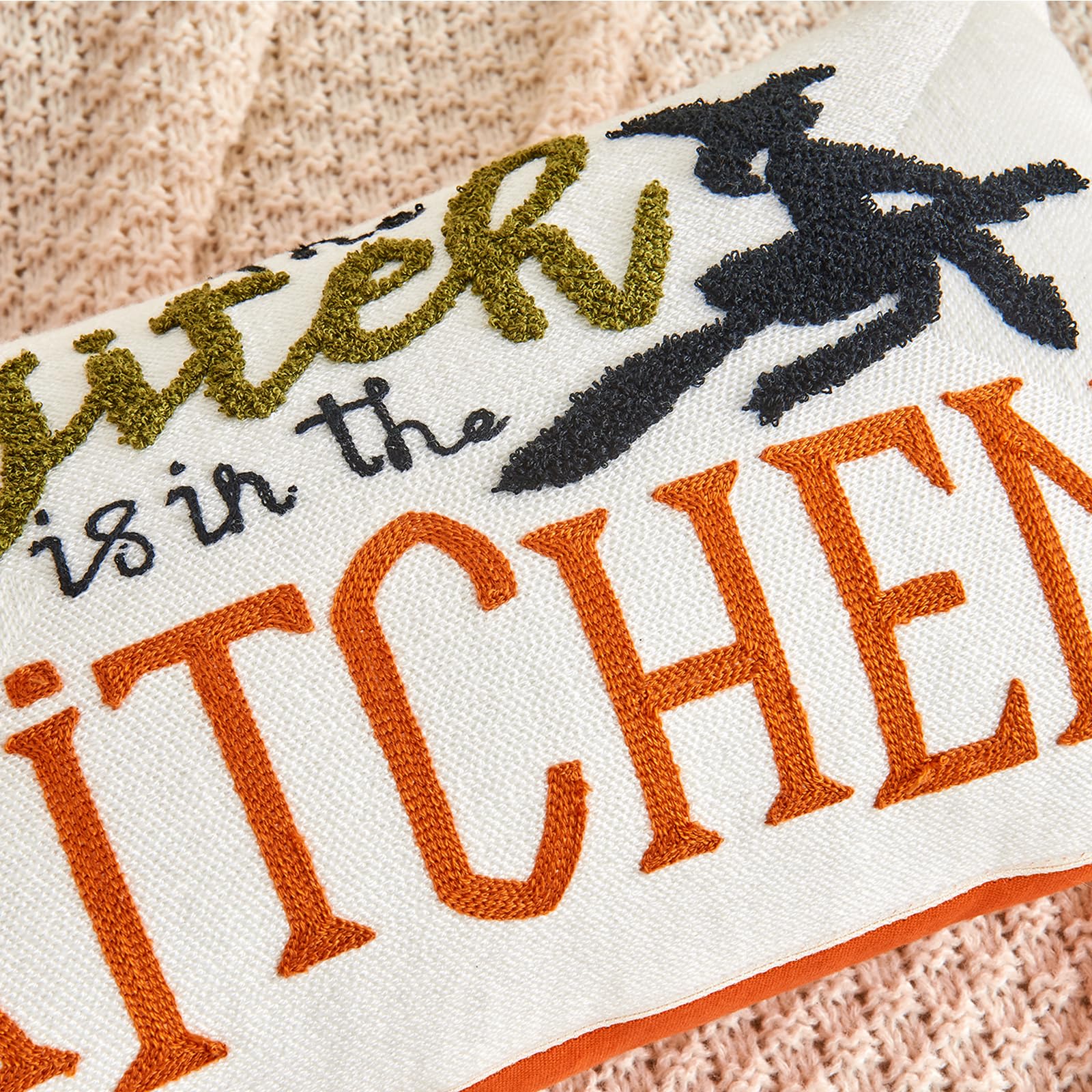 Alysheer Embroidered Lumbar Decorative Fall Throw Pillow Cover 12''X 20'', Farmhouse Cottage Embroidery Chic Pattern, 100% Cotto