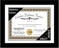 Creative Picture Frames 14x17 Classic Black Diploma Frame with White Mat Glass Easel and Installed Wall Hangers | Frame Holds 16