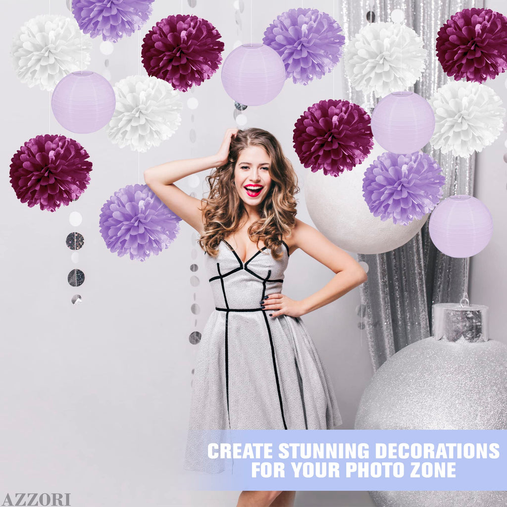 16Pcs Tissue Paper Flowers - White Paper Flowers Purple Tissue Paper Flowers Decorations For Wall Lavender Tissue Paper Flowers