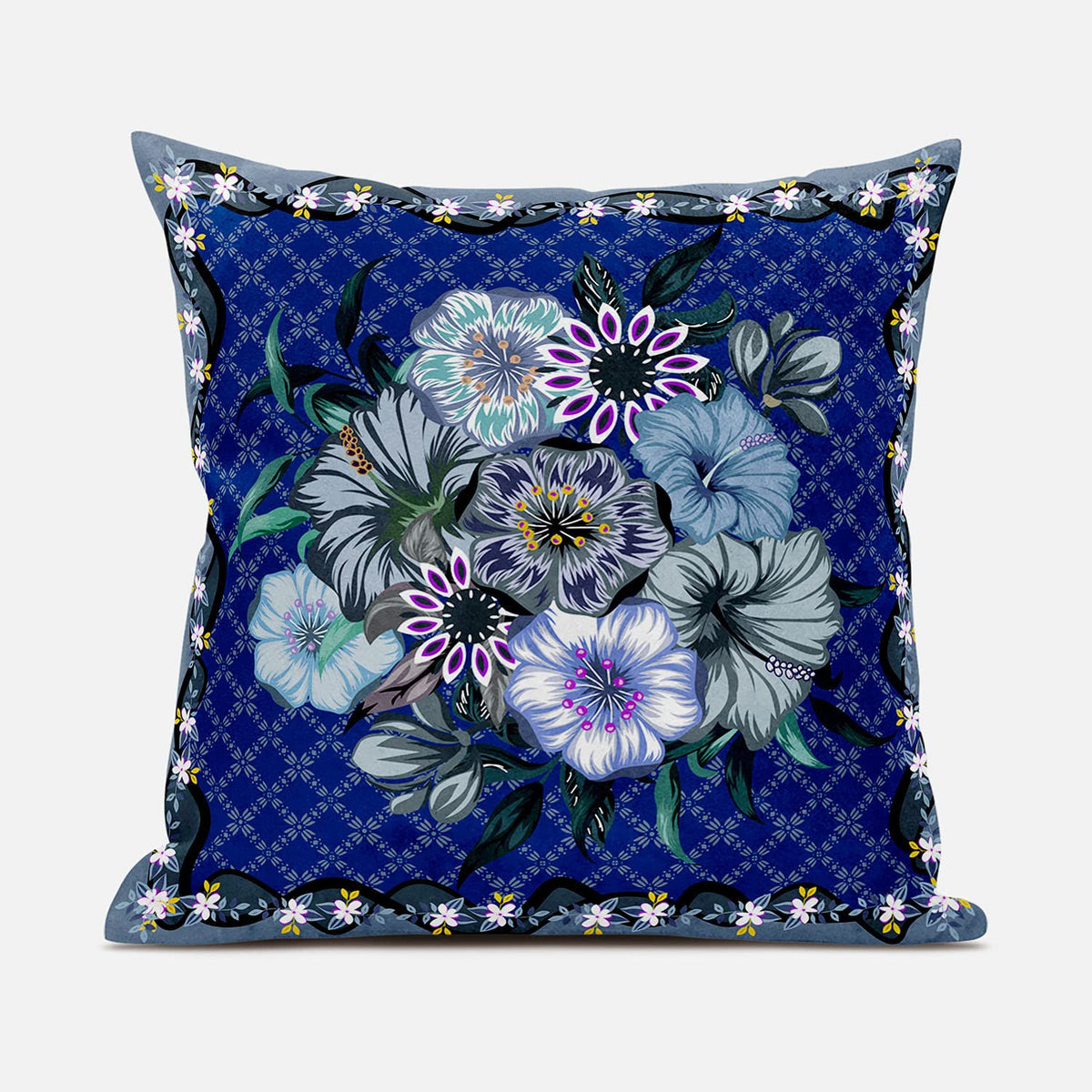 HomeRoots 20x20 Blue Gray Blown Seam Broadcloth Floral Throw Pillow