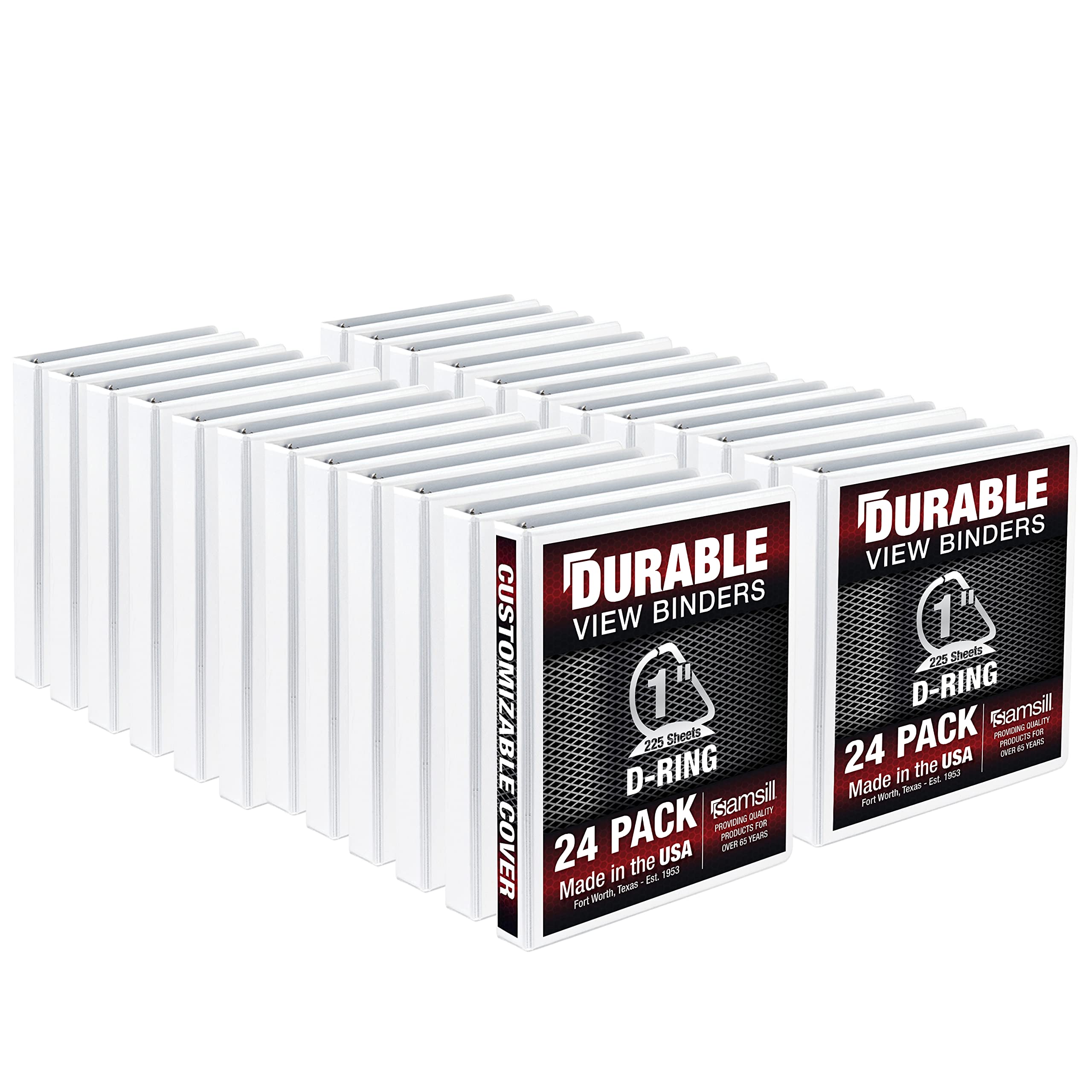 Samsill Durable 1 Inch Binder, Made In The Usa, D Ring Binder, Customizable Clear View Cover, White, 24 Pack, Each Holds 225 Pag