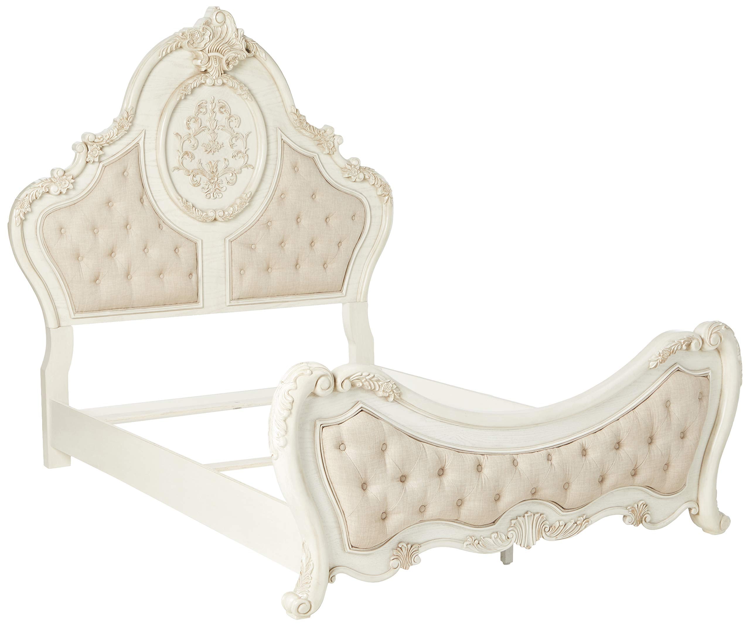 ACME Ragenardus Queen Bed - 27010Q - Beige Linen & Antique White