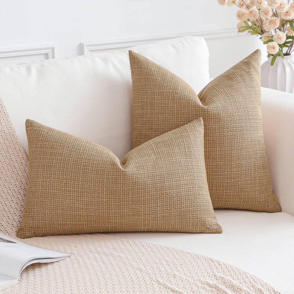 Otostar Pack Of 2 Throw Pillow Covers 24X24 Inch Linen Light Brown Pillowcases Farmhouse Decorative Solid Pillow Covers 60X60 Cm