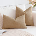Otostar Pack Of 2 Throw Pillow Covers 24X24 Inch Linen Light Brown Pillowcases Farmhouse Decorative Solid Pillow Covers 60X60 Cm