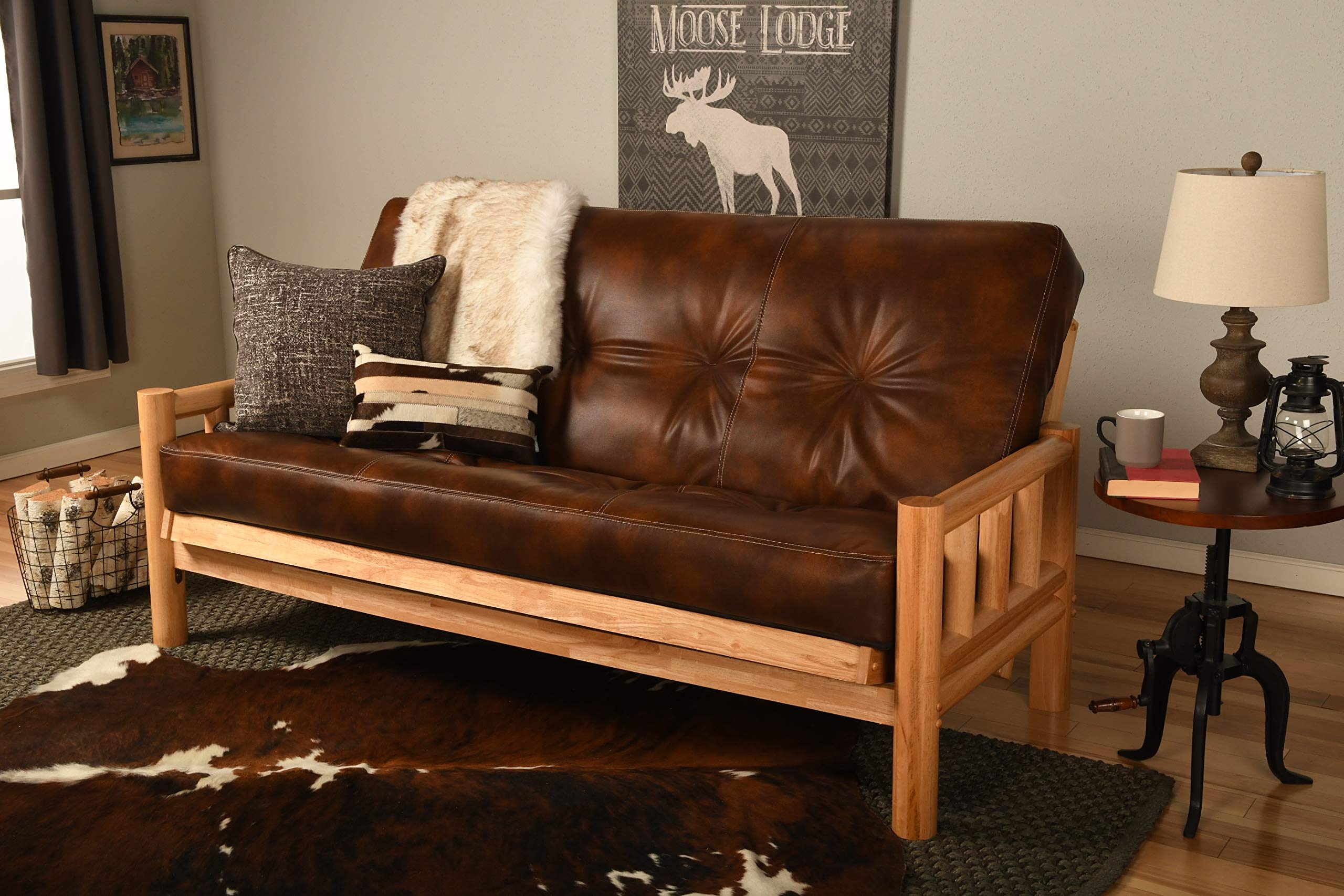 Kodiak Futons Lodge Futon In Natural Finish, Oregon Trail Saddle