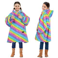 Solaris Rainbow Wearable Blanket Hoodie For Kids - Warm Soft Gift, Oversized Cozy Sherpa Fleece Sweatshirt Pullover For Teens, G