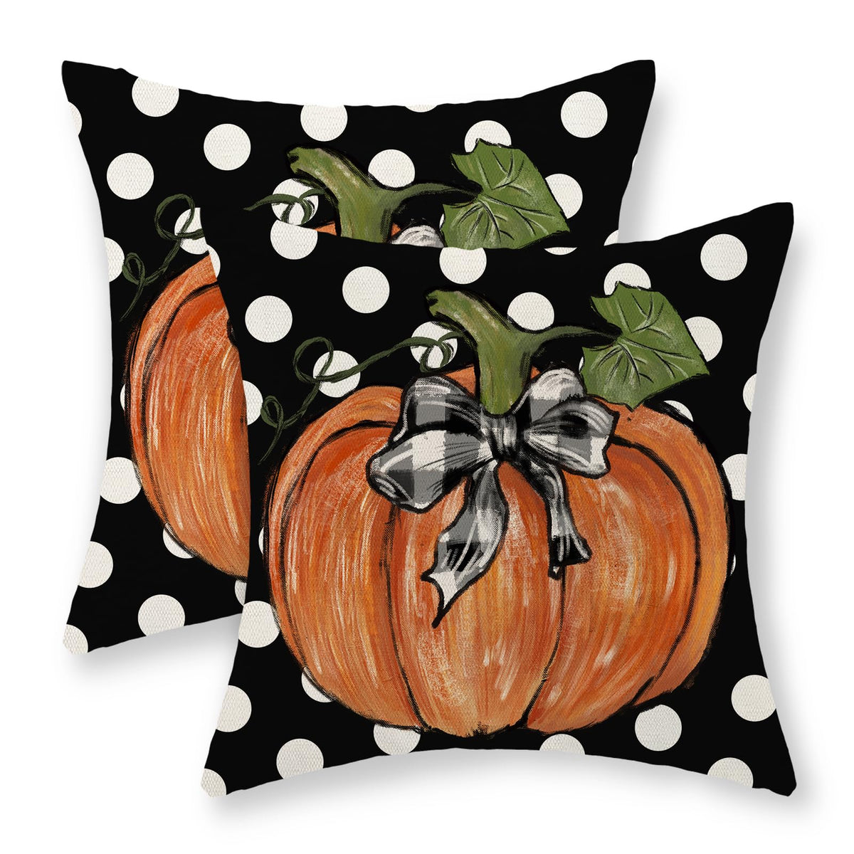 Gohdiwh Fall Pillow Covers 18X18 Set Of 2 Pumpkin Maple Leaf And Polka Dot Fall Decor Pillowcase Autumn Thanksgiving Decorative