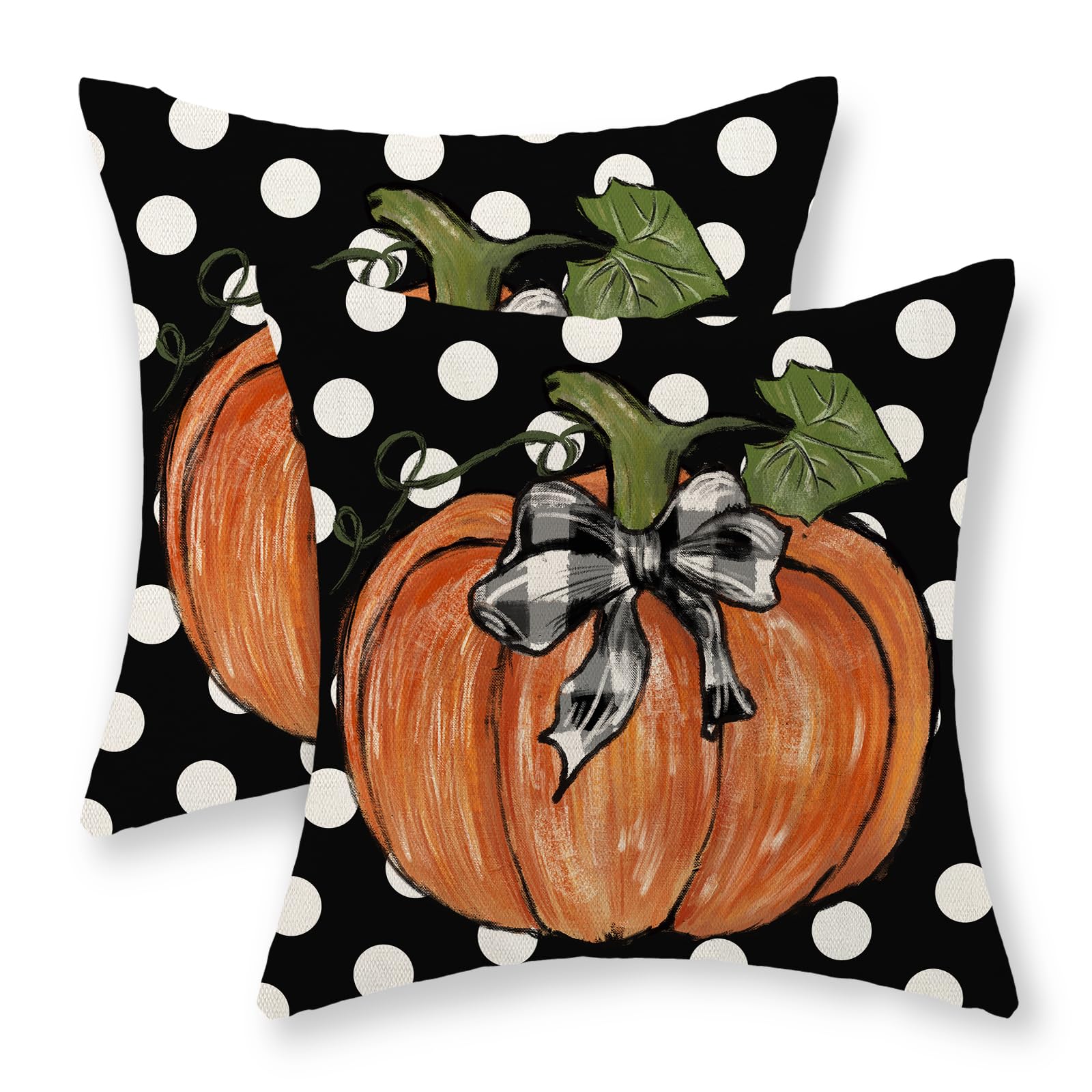 Gohdiwh Fall Pillow Covers 18X18 Set Of 2 Pumpkin Maple Leaf And Polka Dot Fall Decor Pillowcase Autumn Thanksgiving Decorative