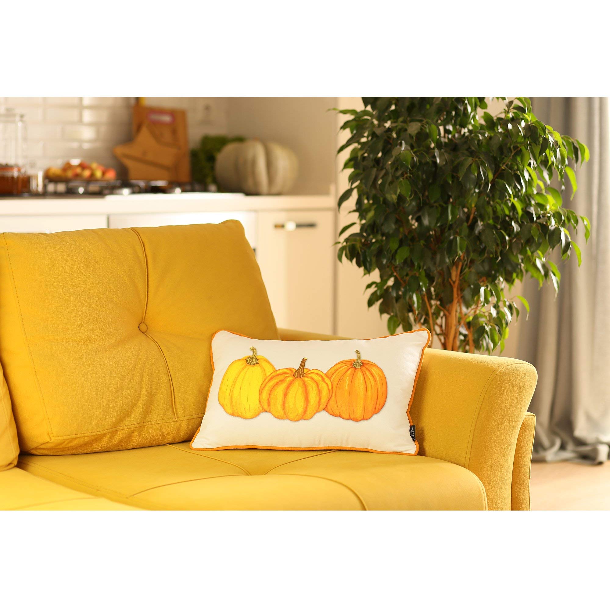 HomeRoots 100% Polyester Brushed Set of 4 20' Thanksgiving Pumpkin Throw Pillow Cover in Multicolor