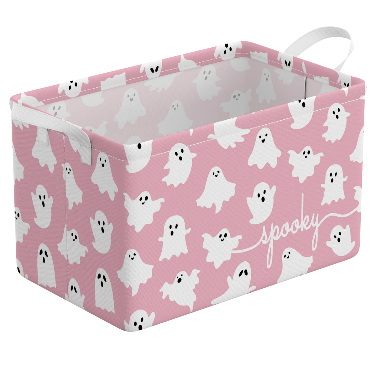 Halloween Spooky Basket Pink Ghost Storage Bin with Handles (Pink White)