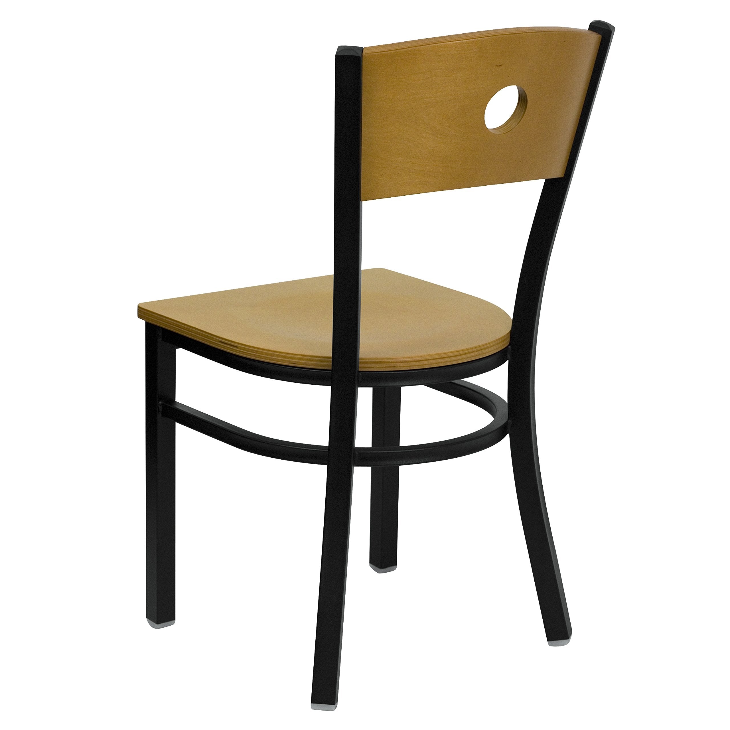 Flash Furniture HERCULES Series Black Circle Back Metal Restaurant Chair - Natural Wood Back & Seat