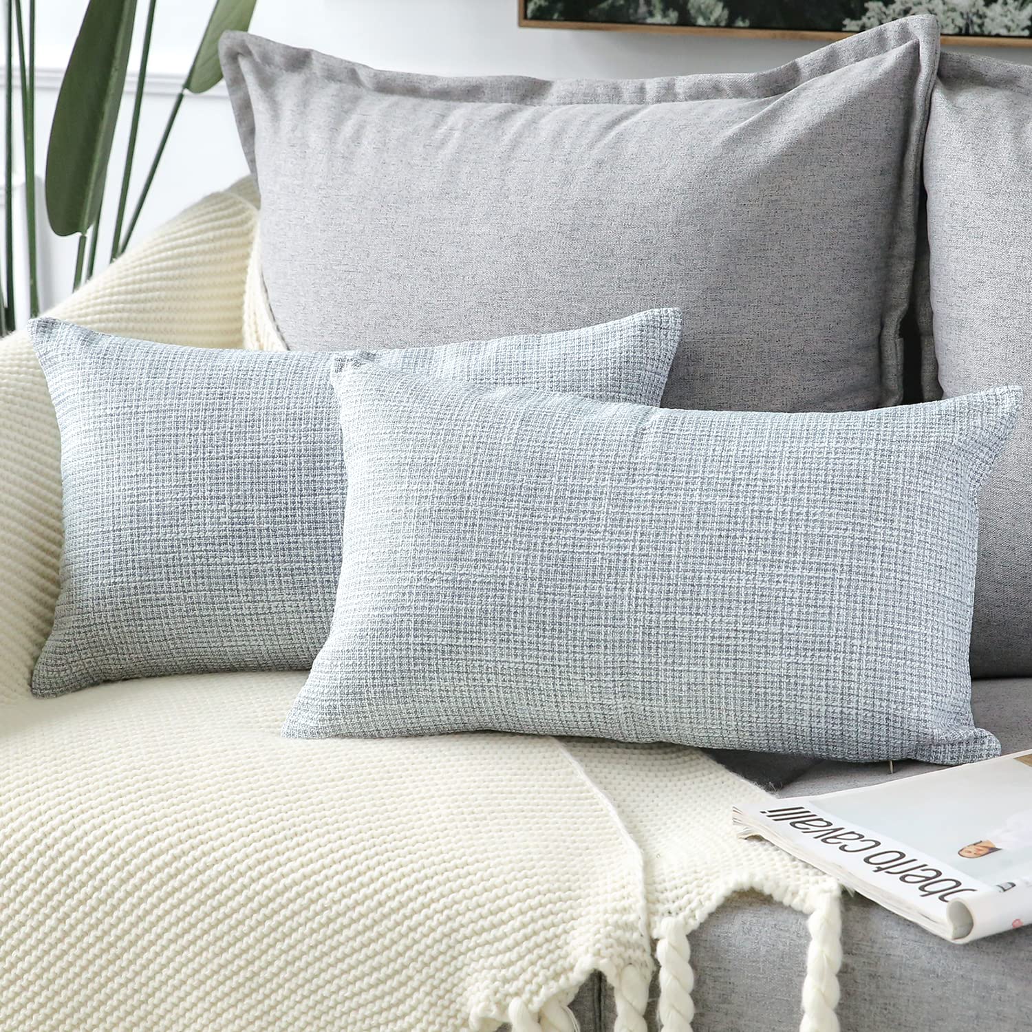 Otostar Linen Throw Pillow Covers Set Of 2 Decorative Square Pillowcases Cushion Covers 16X24 Inch For Home Decor Sofa Bedroom Car 40 X 60 Cm Blue Grey