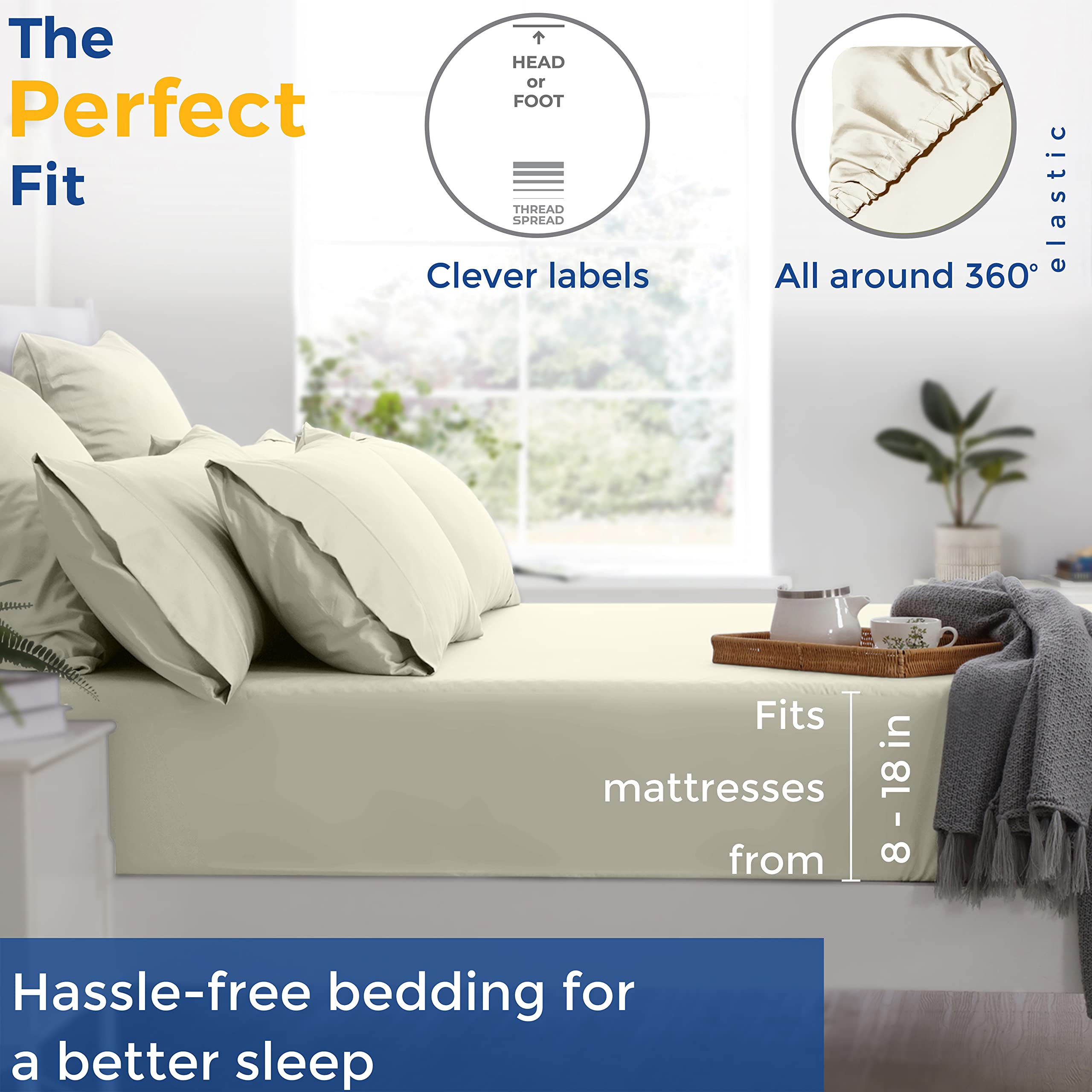 Thread Spread Luxury Sheets 600 Thread Count - Egyptian Cotton Quality Split King Size Sheet Set - Deep Pocket Fitted Bedding Sheets & Pillowcases - 4 Pc Breathable - Sand Sheets For Boys & Girls