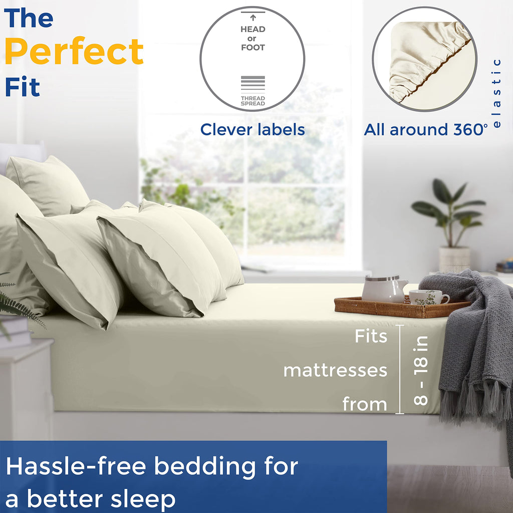 Thread Spread Luxury Sheets 600 Thread Count - Egyptian Cotton Quality Split King Size Sheet Set - Deep Pocket Fitted Bedding Sheets & Pillowcases - 4 Pc Breathable - Sand Sheets For Boys & Girls