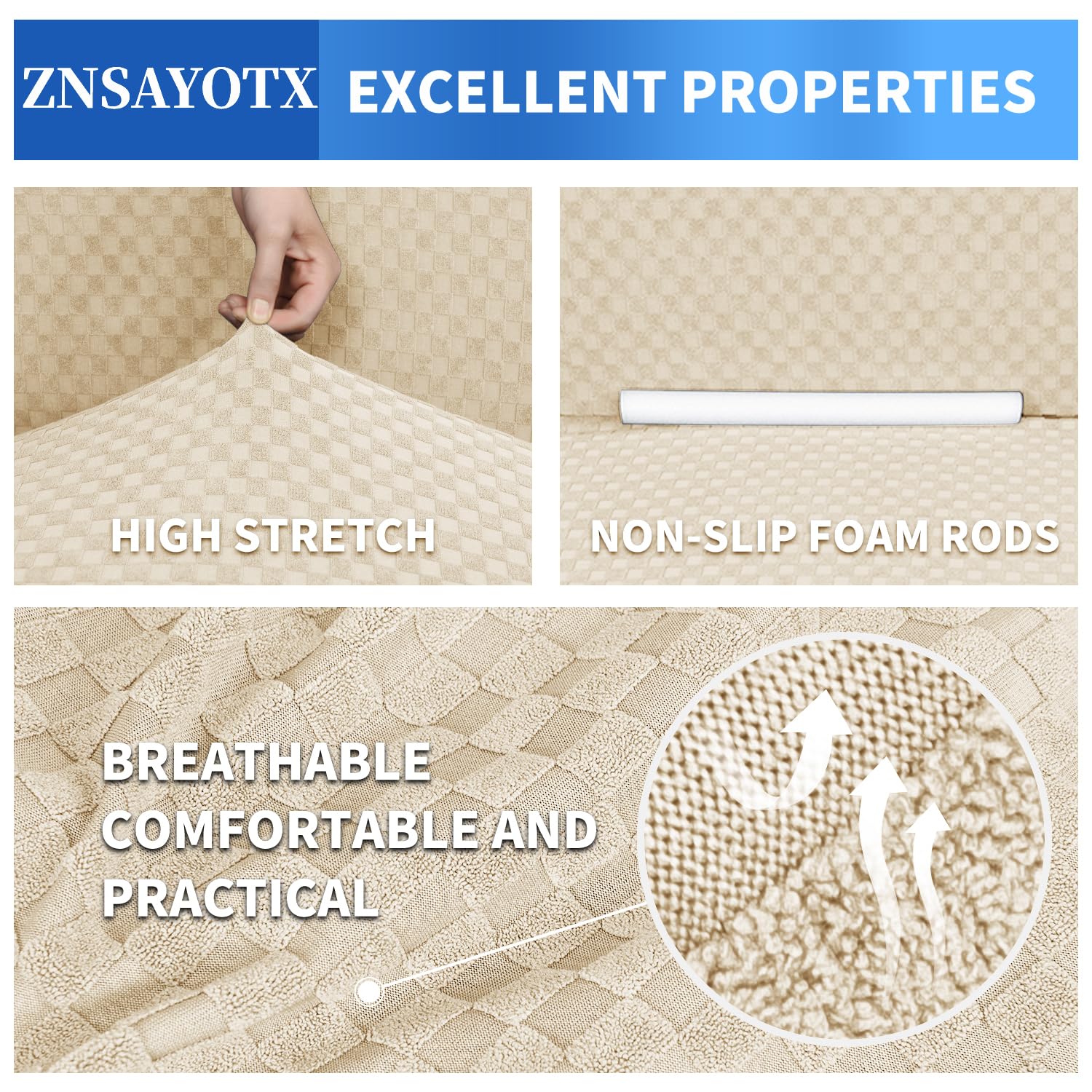 Znsayotx 1 Piece Jacquard Chair Slipcovers For Living Room High Stretch Chair Covers With Arms Anti Slip Pets Friendly Couch Sofa Armchair Cover Furniture Protector (Chair, Light Beige)