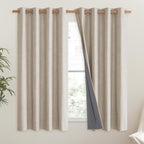 Nicetown Oatmeal Linen Complete Blackout Curtains 48 Inches For Kids Room, 2 Panels, Thermal Insulated & Noise Reducing Window Draperies With White Liner, Noise Reducing Short Drapes