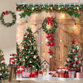 Hjokiupt Farmhouse Christmas Shower Curtain, Winter Xmas Tree Home Decor Wooden Barn Door Fabric Shower Curtains for Bathroom, C