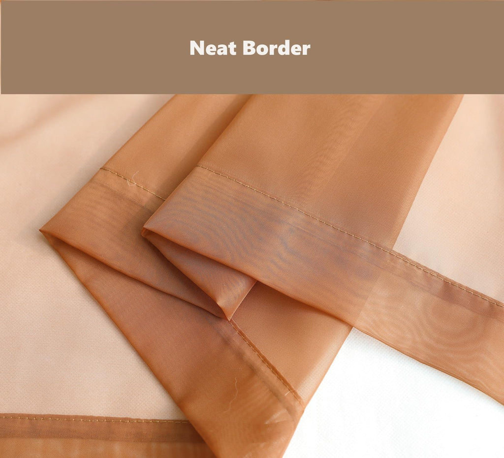 Pi Sheer Curtains,Small Window Treatment Light Voile With Rod Pocket For Café/Kitchen/Bedroom/Living Room 2 Panels (W42Xl45,Caramel Brown)
