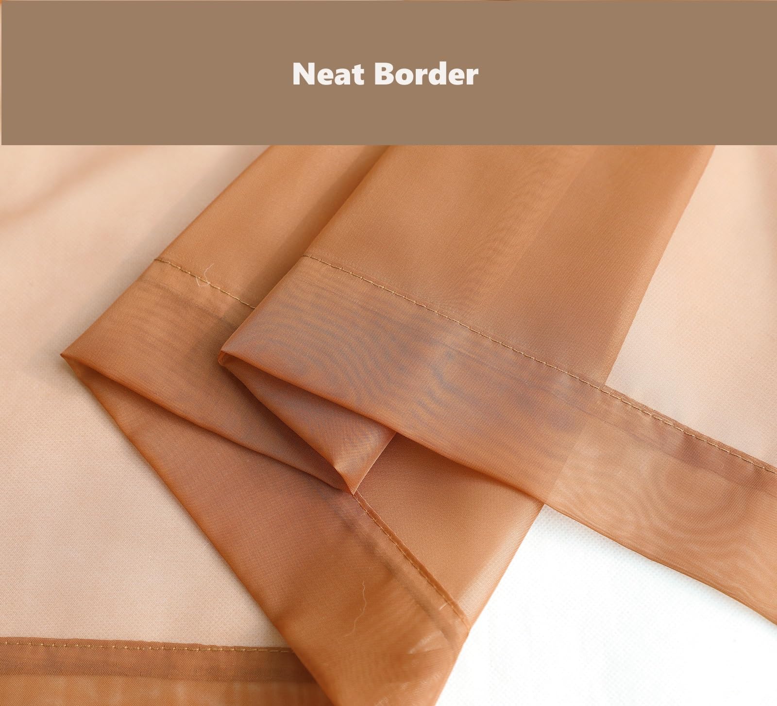 Pi Sheer Curtains,Small Window Treatment Light Voile With Rod Pocket For Café/Kitchen/Bedroom/Living Room 2 Panels (W42Xl45,Caramel Brown)