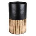 happimess Asher 4.13 Gal Faux Wicker Cylinder Waste Basket, Black/Natural