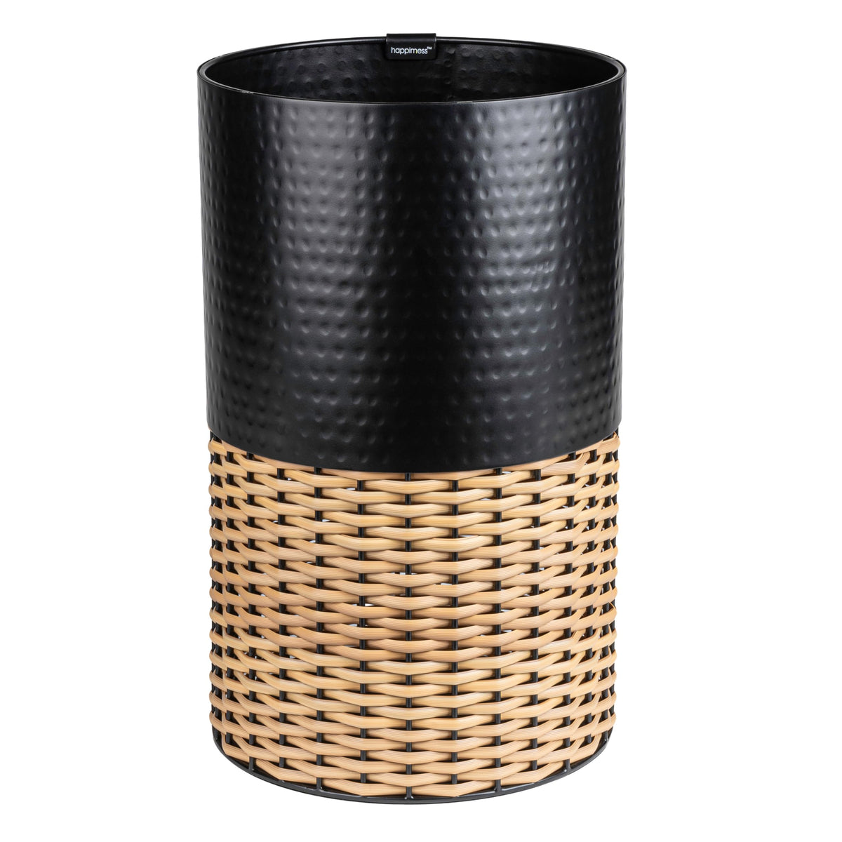 happimess Asher 4.13 Gal Faux Wicker Cylinder Waste Basket, Black/Natural