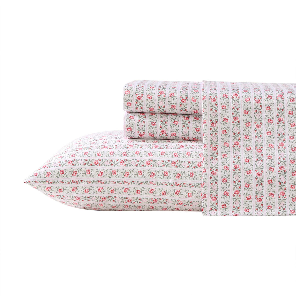 Laura Ashley - Queen Sheet Set, Super Soft Cotton Sateen Bedding Set With Matching Shams, Oeko-Tex Certified (Marta Stripe Pink,