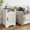 Royalcraft Tall Farmhouse Nightstand With Charging Station, White End Table With Storage, Large Wooden Rustic Bedside Table For